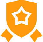 Orange star emblem on black background.