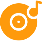 Orange music note and record logo.