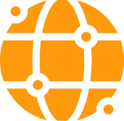 Orange globe icon with network lines.