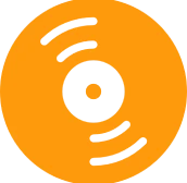 Orange vinyl record icon with grooves.