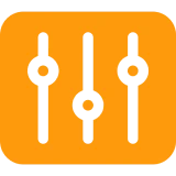 Orange sound mixer icon with three sliders.