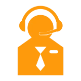 Orange customer support icon with headset.