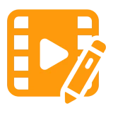 Orange video editing icon on black background.